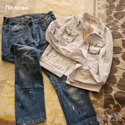 Бяло дънково яке с пръски боя, снимка 5 - Якета - 54178189