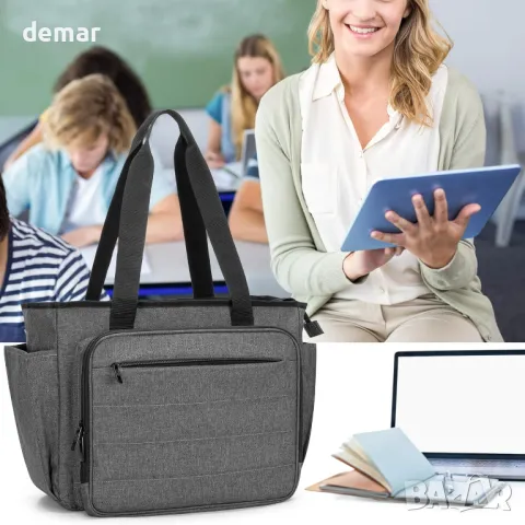 CURMIO Работна чанта за учител с джоб-органайзер за файлове тип акордеон, лаптоп, сива, снимка 8 - Чанти - 50284451