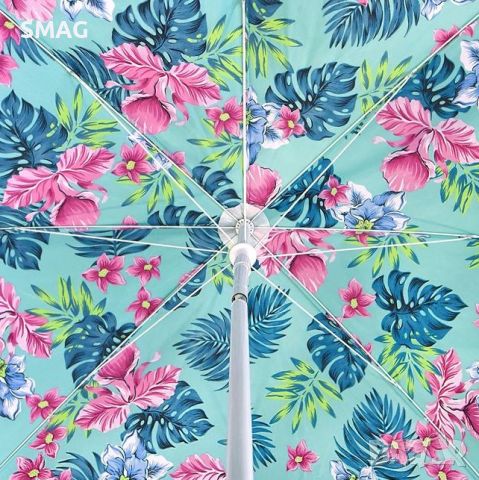 Тюркоазен плажен чадър с метална рамка на цветя Фуксия - 2м, снимка 2 - Други - 46292762