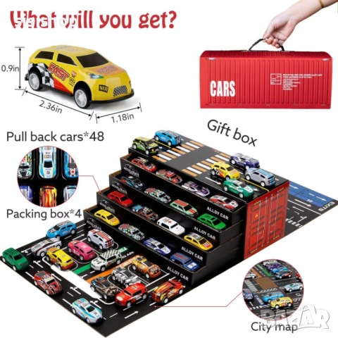 Детски куфар-контейнер за 48 колички с вградена писта – Червен камион 4794, снимка 6 - Коли, камиони, мотори, писти - 53983980