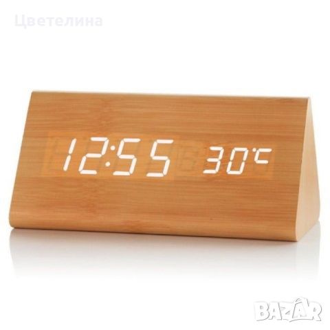 LED Цифров часовник, дървен показващ  часа и температурата 