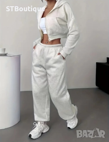 🩷🤍🩵🩶Дамски ежедневен комплект – Суичър с паднали рамене + Джогър панталон🩷🤍🩵🩶, снимка 3 - Спортни екипи - 52424377