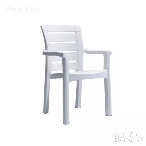 Градински стол с подлакътници - Бял, снимка 1 - Столове - 44979113