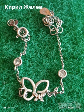 Сребърна гривна с висулка Пеперуда 🦋 с кристали елегантна финна 52412, снимка 6 - Гривни - 53070760