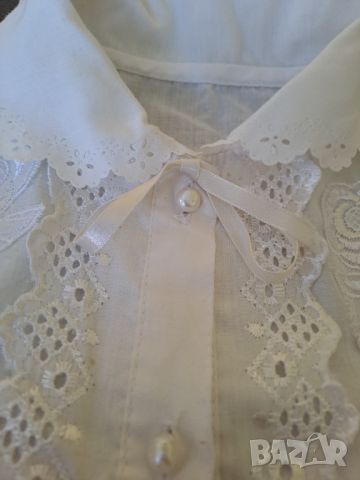 Детска бяла блуза риза с копчета и дантели, снимка 5 - Детски Блузи и туники - 45904982