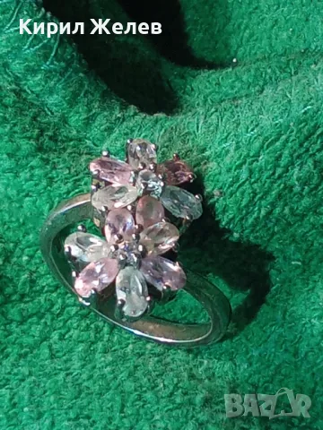 НЕЖЕН ФЛОРАЛЕН СКЪПОЦЕНЕН СРЕБЪРЕН ПРЪСТЕН ЦВЕТЯ РОДИРАНО СРЕБРО 925 с ПЛАНИНСКИ и РОЗОВ КВАРЦ 49727, снимка 14 - Пръстени - 49244551