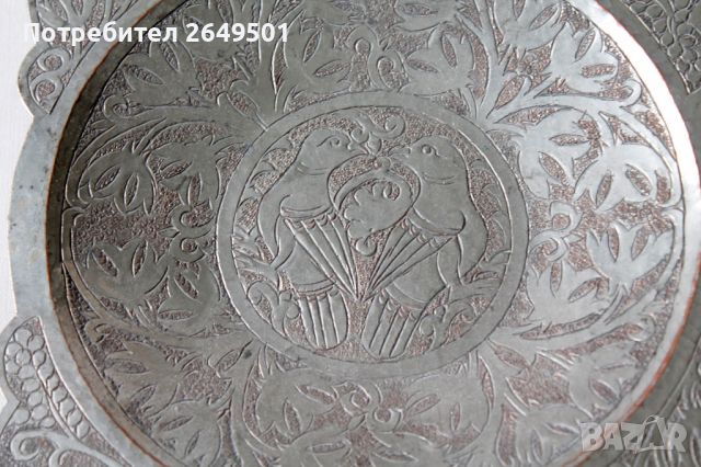 Старинна медна калайдисана ръчно кована чиния съдинка, снимка 2 - Колекции - 45513283