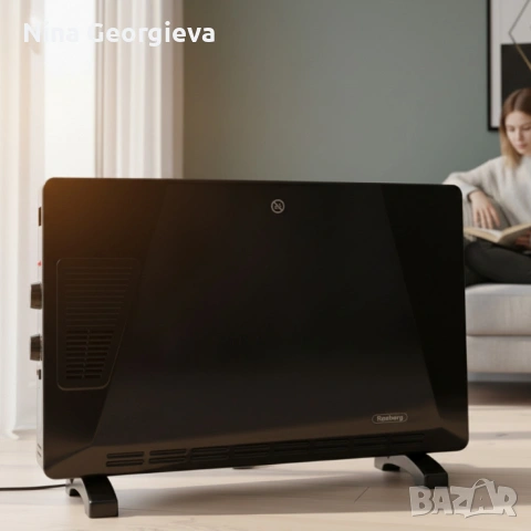 Конвекторен отоплител Rosberg - 2500W, 3 степени, с вентилатор, защита от прегряване (бял или черен)