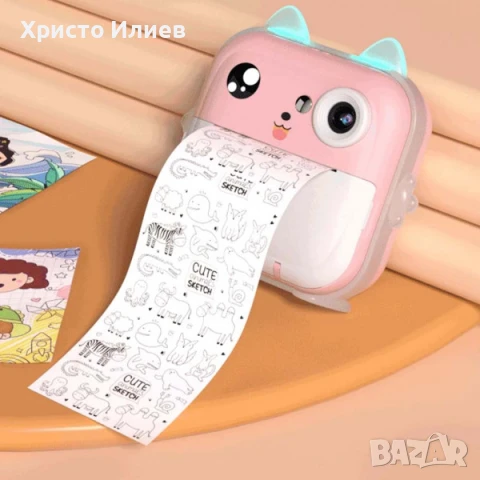 Детски Фотоапарат за моментни снимки за деца Мини термопринтер Син Розов светещи уши, снимка 13 - Фотоапарати - 50483840