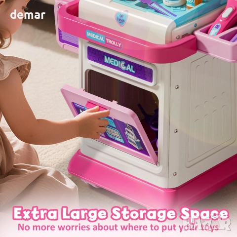 Lehoo Castle Детски комплект за лекари с медицинска количка, розов, снимка 3 - Образователни игри - 52692365