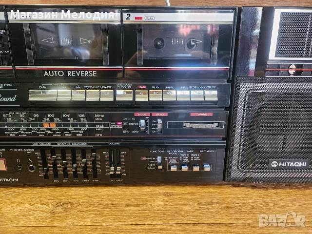 Радиокасетофон Hitachi TRK-W550E Винтидж бумбокс – Ретро класика от 80-те , снимка 6 - Радиокасетофони, транзистори - 53619304