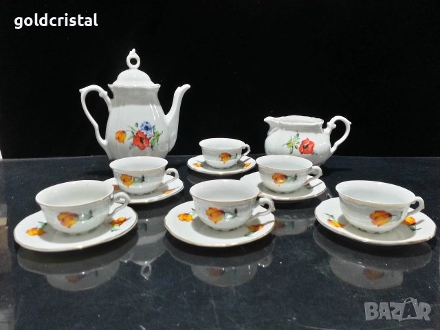 Стар български порцелан чаши за кафе чайник латиера 