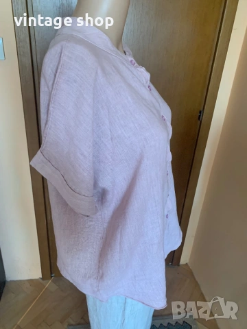 Бледорозова ленена риза с удължени краища , снимка 4 - Ризи - 54139161