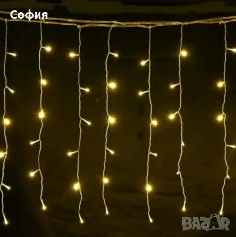 Светеща LED завеса със 120лед светлини, 3м дължина и черен кабел, висулки 60/40/30, влагоустойчива., снимка 4 - Декорация за дома - 47321093