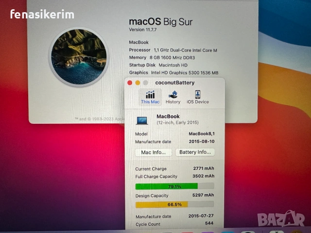 12' Apple MacBook 2015 Retina Display A1534 Silver 8GB RAM/256GB SSD/Бат 3ч, снимка 7 - Лаптопи за работа - 53273631