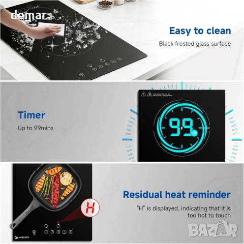 Керамичен котлон AMZCHEF, 3000W с 2 зони, настолен или вграден, 9 нива, снимка 4 - Котлони - 54215604