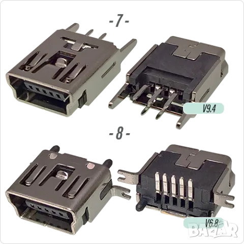 Букса конектор  USB mini  ; 4/5/8/10 pin Female jack SMT connector, снимка 5 - Ремонт на друга електроника - 39471255