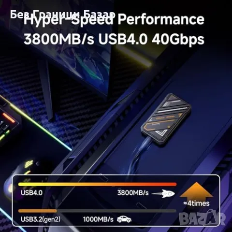 Нов 500GB Външен SSD до 3800MB/s, USB 4.0 Type-C, за PS5/PC/Mac, снимка 2 - Друга електроника - 48315377