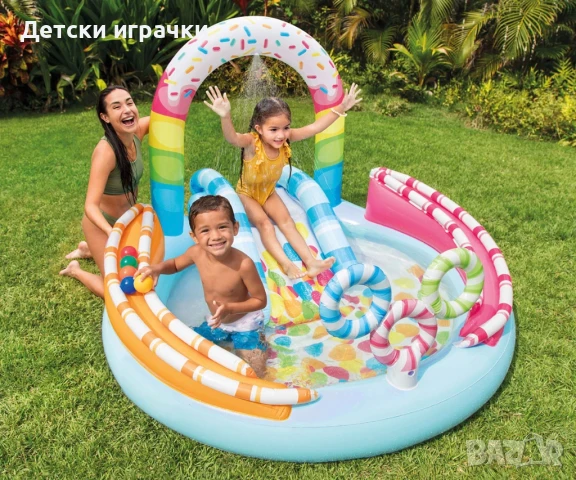 Надуваем център за игра с пързалка INTEX, 170 х 168 х 122 см, Candy Zone