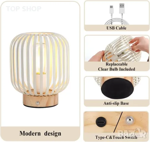 JHY DESIGN USB акумулаторна нощна лампа безжична метална клетка LED фенер, за декорация на парти, снимка 4 - Настолни лампи - 49340600