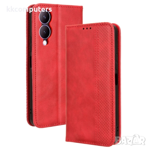 Кожен Ретро Калъф за vivo Y17s 4G / Y28 5G / Y33t -Магнитно затваряне, Държач за Карти и Стойка, вкл, снимка 2 - Калъфи, кейсове - 52560501