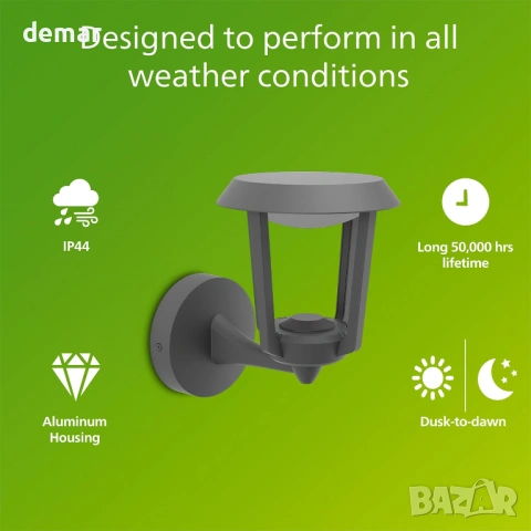 Външна LED стенна лампа Philips Nuvy, 800 lm, 2700 K, PowerShield,IP44, снимка 2 - Лампи за стена - 54016387