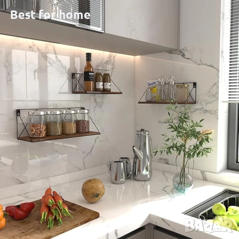 Комплект от 3 дървени стенни рафта EYMPEU в рустик стил от метал и дърво, снимка 2 - Етажерки - 53733603