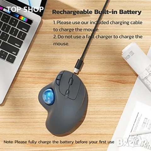 Нова акумулаторна безжична ергономична мишка лесно управление с палец, снимка 7 - Захранвания и кутии - 49307302