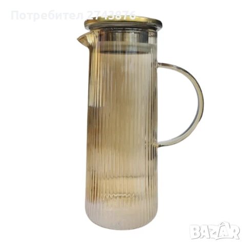 Кана от боросиликатно стъкло с Иноксов инфузер, Светъл карамел, 1300мл , снимка 1