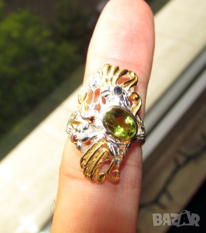 925 сребърен пръстен с перидот камък 7x5мм, тегло 6.5гр., снимка 3 - Пръстени - 46351850