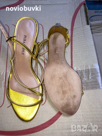 ❤️PURA LOPEZ вечерни обувки с ток от естествена кожа  - Златист - 36, снимка 3 - Дамски обувки на ток - 45177925