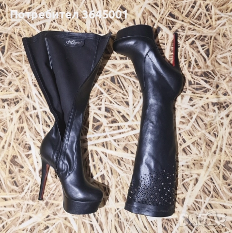 Луксозни дамски ботуши от еластична изкуствена кожа, с висок тънък ток и платформа. N 37, снимка 4 - Дамски ботуши - 52843949