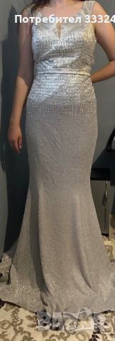 Сива официална рокля със шлейф, снимка 1 - Рокли - 45886370