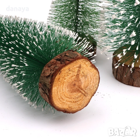 6176 Коледна елхичка на пънче със сняг декоративно дърво за коледна украса, 21 см, снимка 4 - Декорация за дома - 51934291