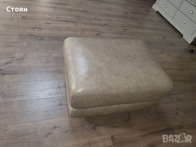 Бежова кожена табуретка.  100 % естествена кожа.  Състояние - нова!  Размери: дължина - 75 см; ширин, снимка 5 - Дивани и мека мебел - 53868520