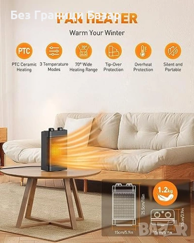 Нова Електрическа печка PTC с таймер и защита Духалка Отоплител дом стая, снимка 2 - Отоплителни печки - 53835538