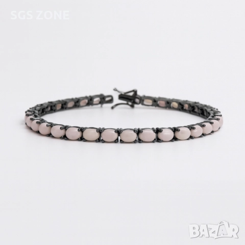 Сребърна гривна с морганит, покрит с черен родий