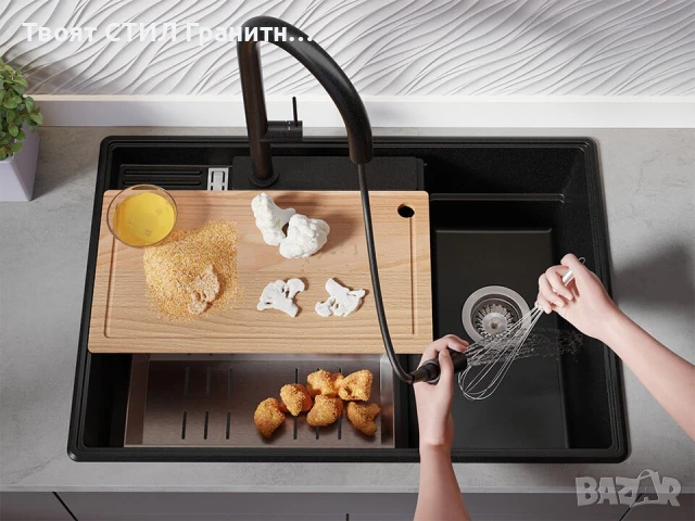 Графит кухненска гранитна мивка Париж 80 Work&Store 780 x 530 мм, снимка 3 - Мивки - 51286477