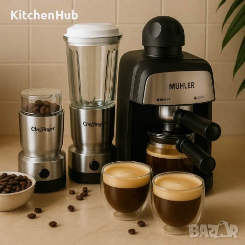 Еспресо машина Muhler MCM + 2-в-1 блендер и мелничка, снимка 2 - Кафемашини - 52337127