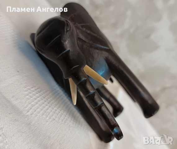 Ръчно резбован слон от абанос и кост - винтидж фигурка. , снимка 10 - Колекции - 54141741