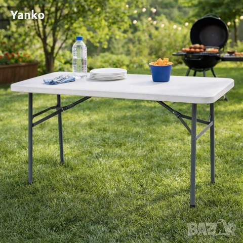 Сгъваема правоъгълна градинска маса, бяла - 181.5 × 74 × 74 см, снимка 4 - Градински мебели, декорация  - 54131875