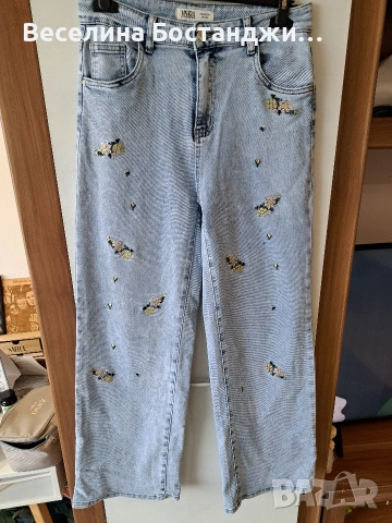 Дънки с бродерия и камъни, снимка 5 - Дънки - 54038661