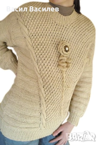 Дамски вълнен пуловер 100% вълна, снимка 2 - Блузи с дълъг ръкав и пуловери - 51932557