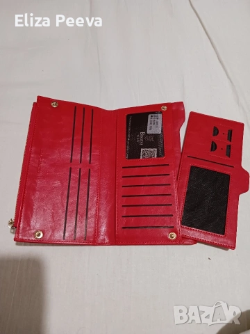 Червен кожен дамски портфейл, снимка 2 - Чанти - 53156841