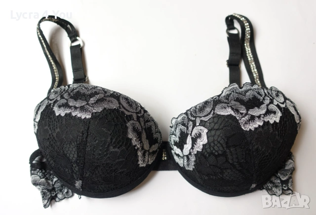 MED луксозен черен сутиен със сива дантела и камъни