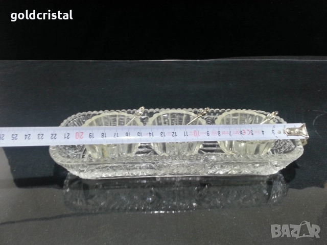 стар стъклен комплект за хайвер подправки , снимка 2 - Антикварни и старинни предмети - 51636157