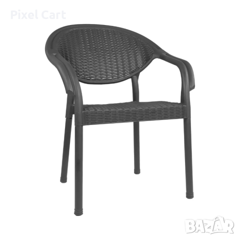 Градински стол от полипропилен с подлакътници - Черен, снимка 4 - Столове - 44979092