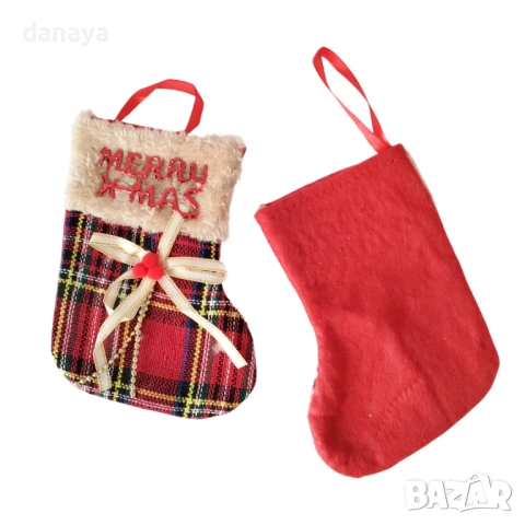 6249 Декоративен коледен чорап за подаръци и украса Merry X-Mas, 17×12 см, снимка 5 - Декорация за дома - 52026216