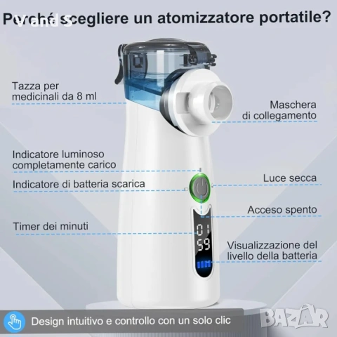 Инхалатор,безшумен аерозол, преносима ултразвукова аерозолна машина,  автоматично почистване, снимка 7 - Други - 53120642