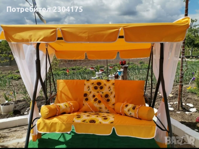 Комплект тапицерия за градинска люлка тройка -основни елементи- сенник и седалка с облегалка мека ча